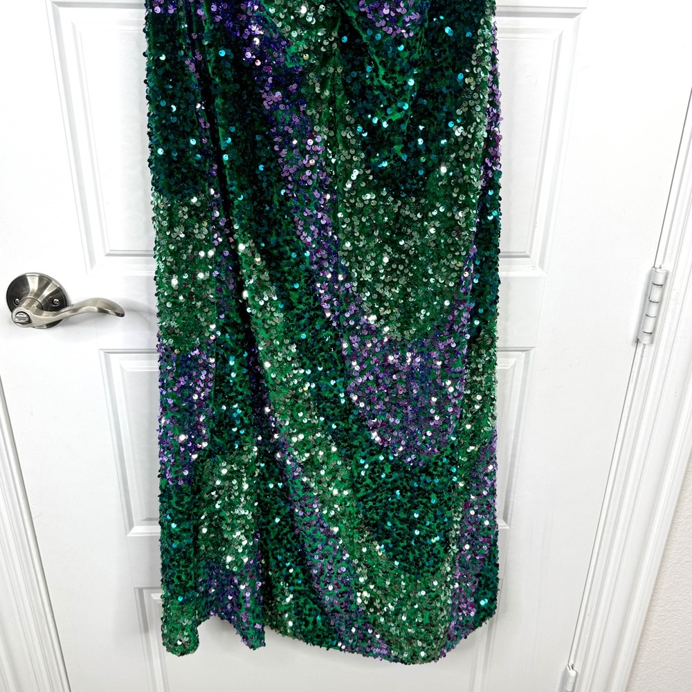 FREE PEOPLE Glitter & Gold Halter Sequin Midi Dress NEW Size S Green - Picture 13 of 15